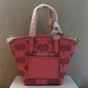 NWT Michael Kors Kimber Tea Rose Leather 2-in-1 Zip Tote Messenger Bag Purse